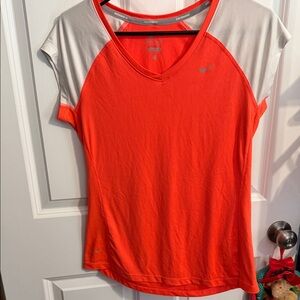 Nike Women's Vivid Orange and Light Gray Tee